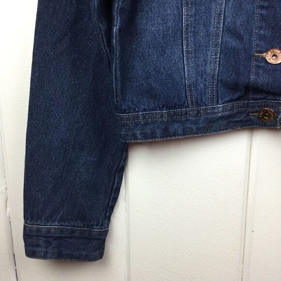 "The Edit by Seventeen" Denim Jacket Distressed Dark Blue Jean, Size Medium - Picture 4 of 10